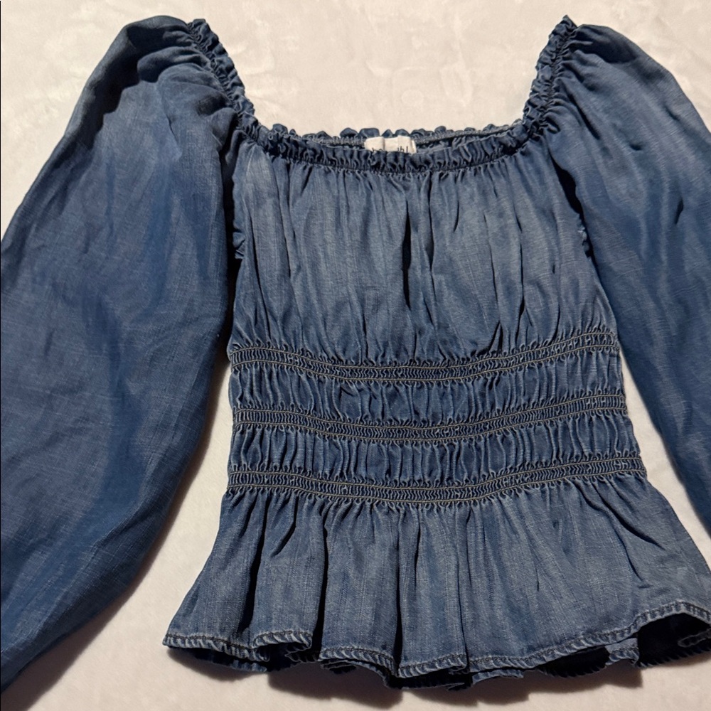 Blue Smocked chambray Women's Top